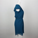Teal Pintuck V-Neck Cap-Sleeve Chiffon Mini Dress – Size 32-2