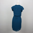 Teal Pintuck V-Neck Cap-Sleeve Chiffon Mini Dress – Size 32-3