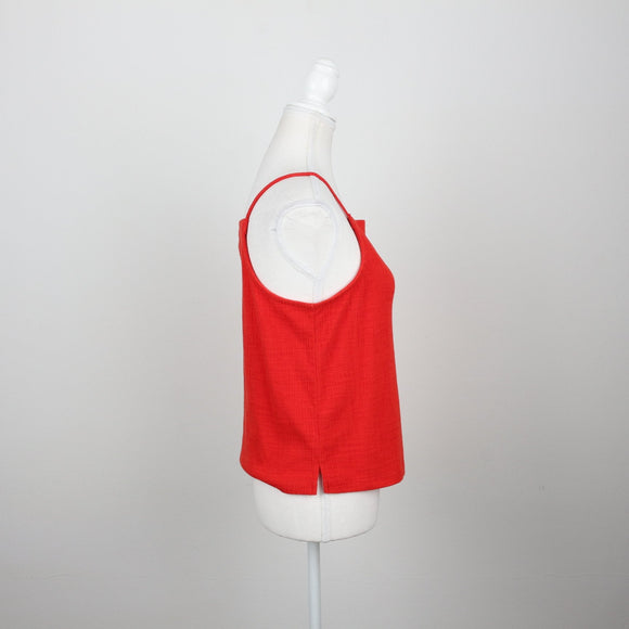 Tomato Red Square-Neck Spaghetti Strap Linen Cami Top – Size S