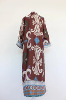 Brown satin paisley shirt dress midi length-4