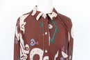 Brown satin paisley shirt dress midi length-5