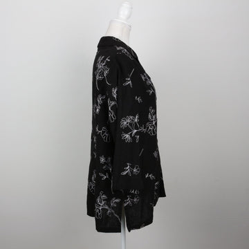 Black White Floral Embroidered Notch Collar Three-Button Relaxed Jacket – Size 18 - 0