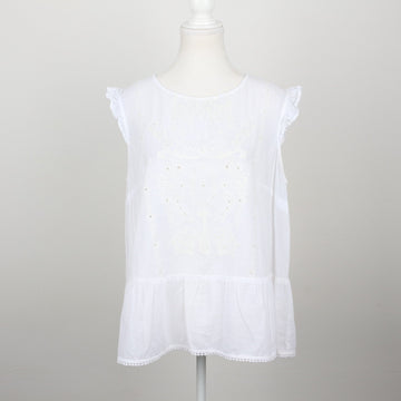 White Broderie Anglaise Flutter-Sleeve Tiered Peplum Blouse – Size M