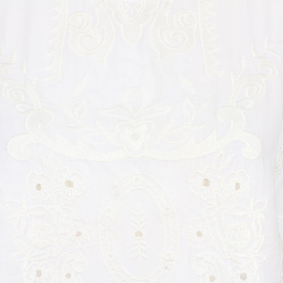 White Broderie Anglaise Flutter-Sleeve Tiered Peplum Blouse – Size M
