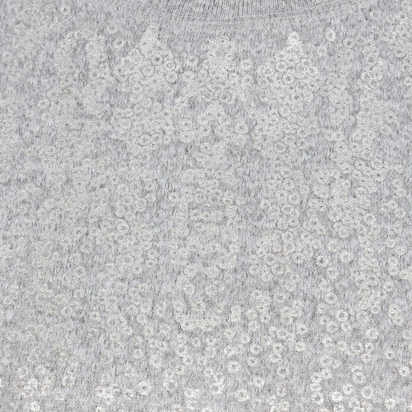 Grey Marl Iridescent Sequin Floral All-Over Crew-Neck Sweatshirt – Size S