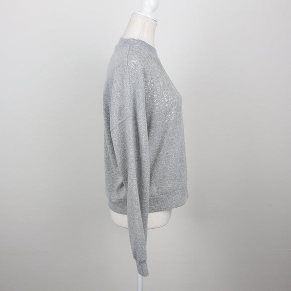Grey Marl Iridescent Sequin Floral All-Over Crew-Neck Sweatshirt – Size S