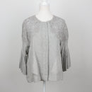 Zara Light Grey Tonal Floral Embroidered Collarless Pleated Bell-Sleeve Jacket – Size M-1