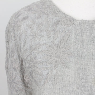 Zara Light Grey Tonal Floral Embroidered Collarless Pleated Bell-Sleeve Jacket – Size M - 0