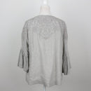 Zara Light Grey Tonal Floral Embroidered Collarless Pleated Bell-Sleeve Jacket – Size M-4