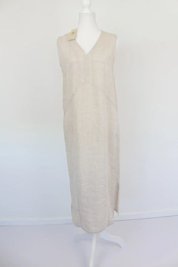 Cream midi length 100% linen dress - XS
