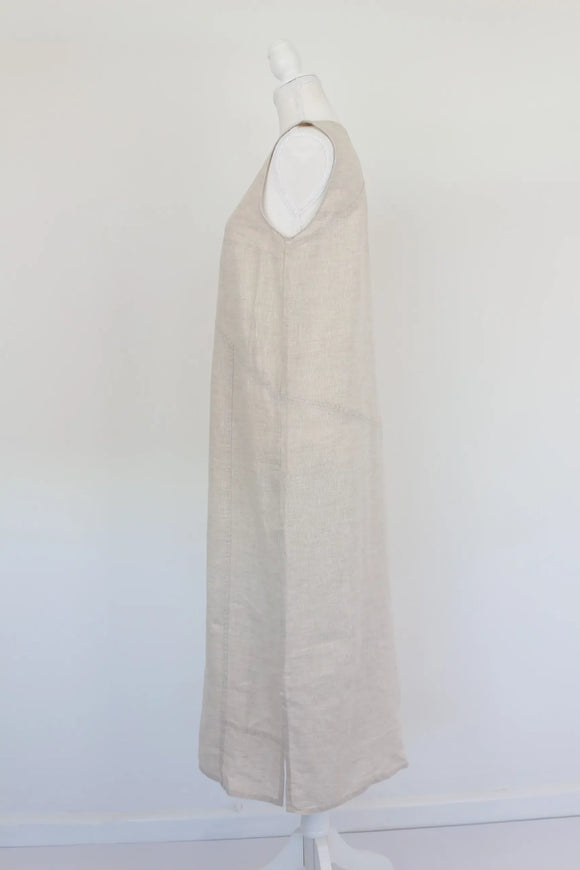 Cream midi length 100% linen dress - XS