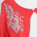 Milady's Coral Floral Sequin & Embroidered Shoulder Detail Open-Front Knit Cardigan – Size 2XL-2