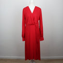 Carducci Woman Scarlet Red Surplice V-Neck Draped Long-Sleeve Midi Wrap Dress – Size 34-1