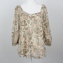 Cream & Sage Paisley Print Scoop-Neck Button-Front Balloon-Sleeve Chiffon Blouse – Size 34-2