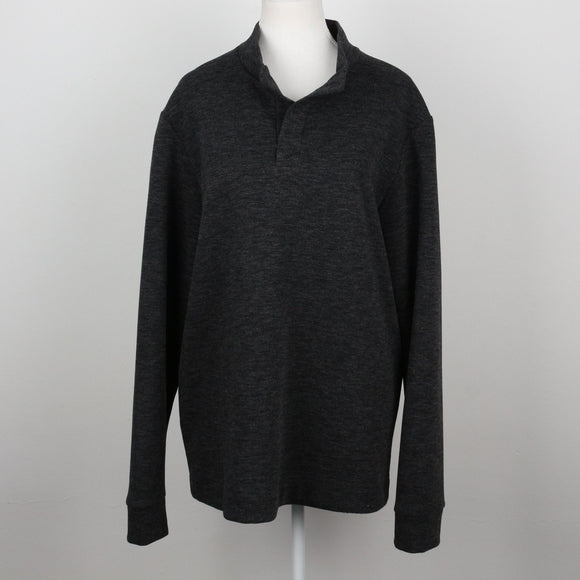 Charcoal Marl Three-Button Polo Collar Long-Sleeve Sweatshirt – Size M