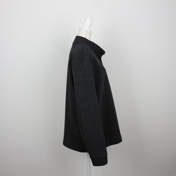 Charcoal Marl Three-Button Polo Collar Long-Sleeve Sweatshirt – Size M