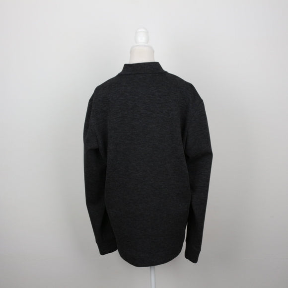Charcoal Marl Three-Button Polo Collar Long-Sleeve Sweatshirt – Size M