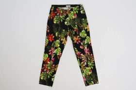 Black palm leaves print stretchy pants