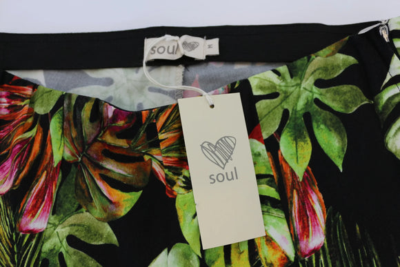 Black palm leaves print stretchy pants