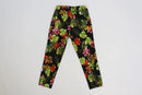 Black palm leaves print stretchy pants-3