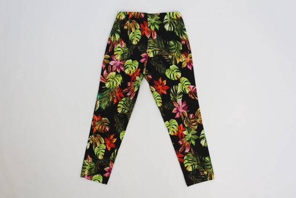 Black palm leaves print stretchy pants