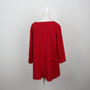Cherry Red Tiered Cape-Layer Scoop-Neck Gold Eyelet Trim Long-Sleeve Blouse – Size 36-3