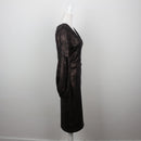 Dark Bronze Metallic Faux Leather V-Neck Bishop-Sleeve Fitted Midi Dress – Size M-2