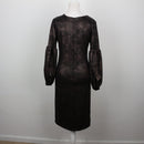 Dark Bronze Metallic Faux Leather V-Neck Bishop-Sleeve Fitted Midi Dress – Size M-3