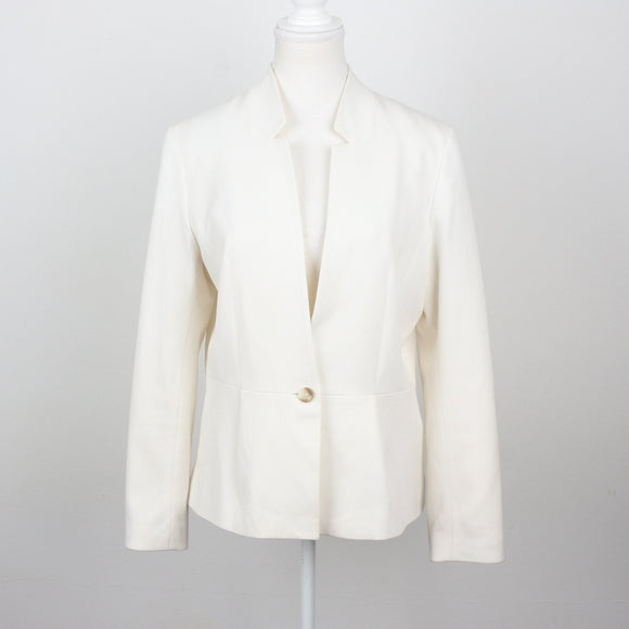 H&M Off-White Single-Button Notch Lapel Tailored Linen-Blend Blazer – Size 10