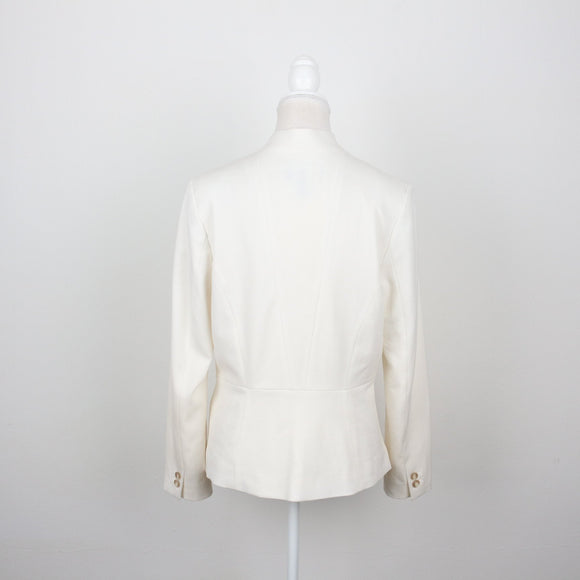 H&M Off-White Single-Button Notch Lapel Tailored Linen-Blend Blazer – Size 10