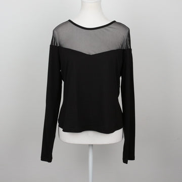 Black Mesh Yoke Panel Round-Neck Long-Sleeve Jersey Top – Size 42