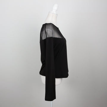 Black Mesh Yoke Panel Round-Neck Long-Sleeve Jersey Top – Size 42 - 0