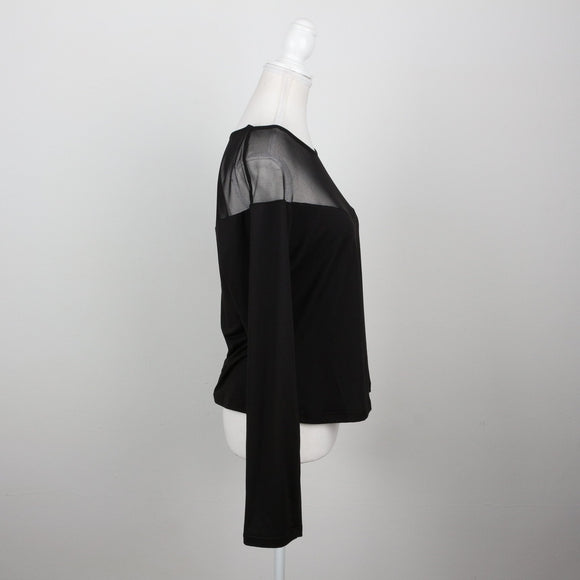 Black Mesh Yoke Panel Round-Neck Long-Sleeve Jersey Top – Size 42