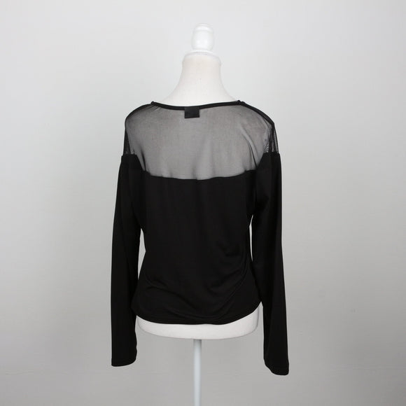 Black Mesh Yoke Panel Round-Neck Long-Sleeve Jersey Top – Size 42