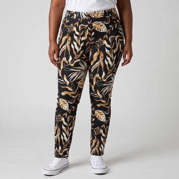 Black & Beige Leaf Print Stretch Pants | Sizes L–XXL | Brand New
