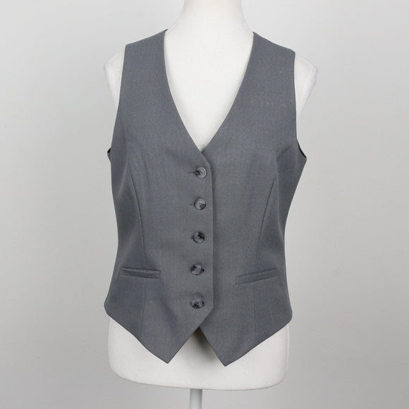 Steel Grey Five-Button V-Neck Tailored Suit Waistcoat with Welt Pockets – Size 32