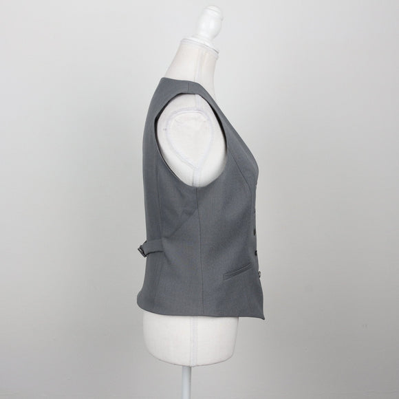 Steel Grey Five-Button V-Neck Tailored Suit Waistcoat with Welt Pockets – Size 32