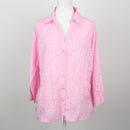 Rene Taylor Baby Pink Tonal Aztec Geometric Print Linen Relaxed Button-Down Shirt – Size 46-3
