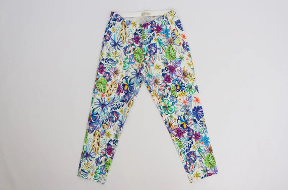 Watercolor bright floral print stretchy pants