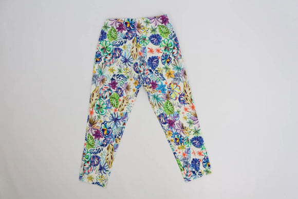 Watercolor bright floral print stretchy pants