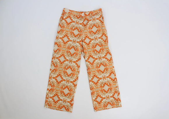 Orange tie-dye wide leg pants