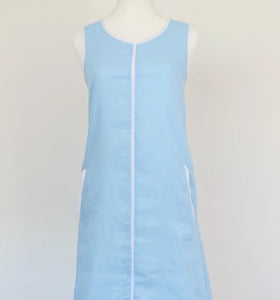 Pastel blue and white 100% linen dress - XS