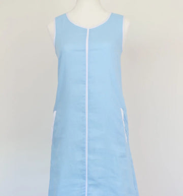 Pastel Blue & White 100% Linen Dress | Size XS | Brand New