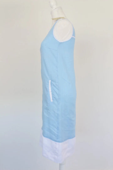 Pastel Blue & White 100% Linen Dress | Size XS | Brand New - 0