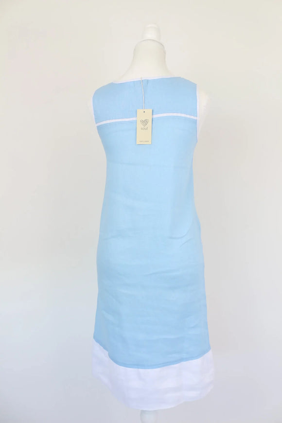 Pastel blue and white 100% linen dress - XS