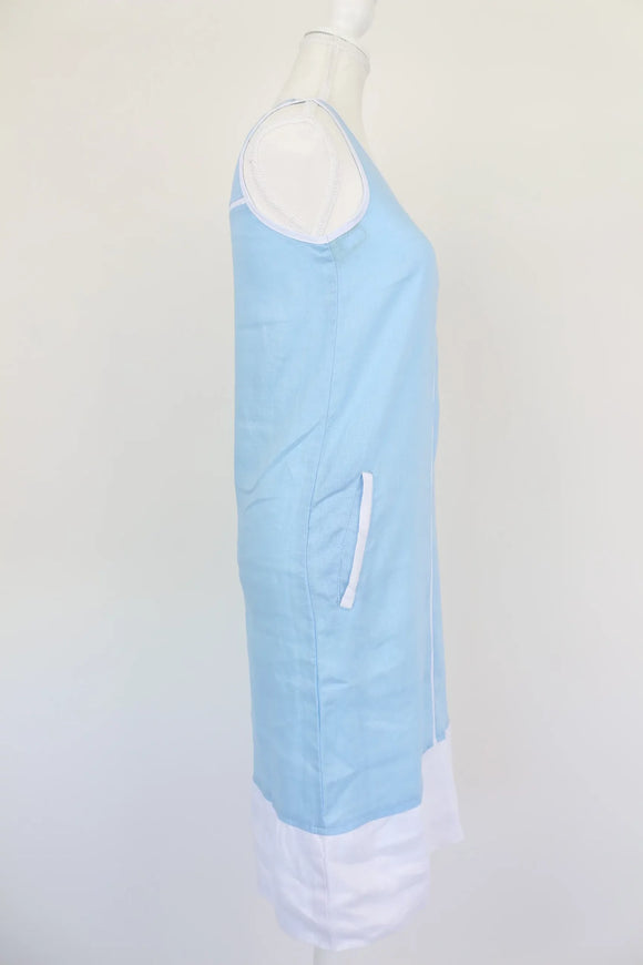 Pastel blue and white 100% linen dress - XS