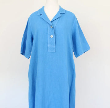 Light Blue Linen Oversized-Button Relaxed Dress | Brand New