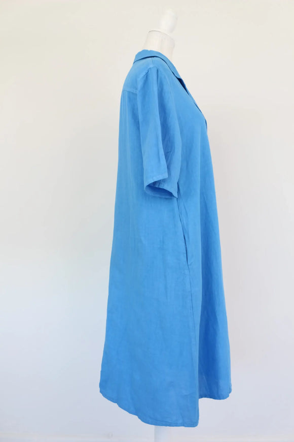 Light blue linen dress - large buttons