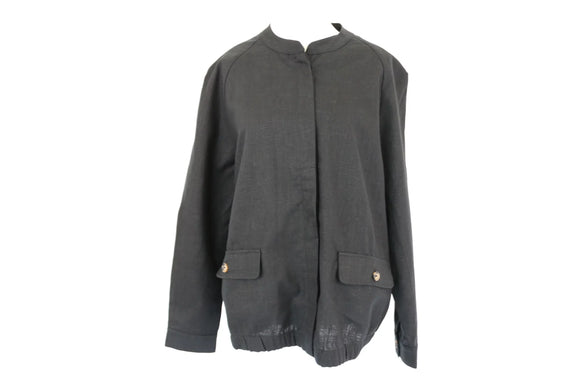Black rayon linen bomber jacket