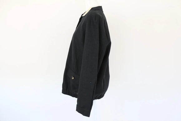 Black rayon linen bomber jacket